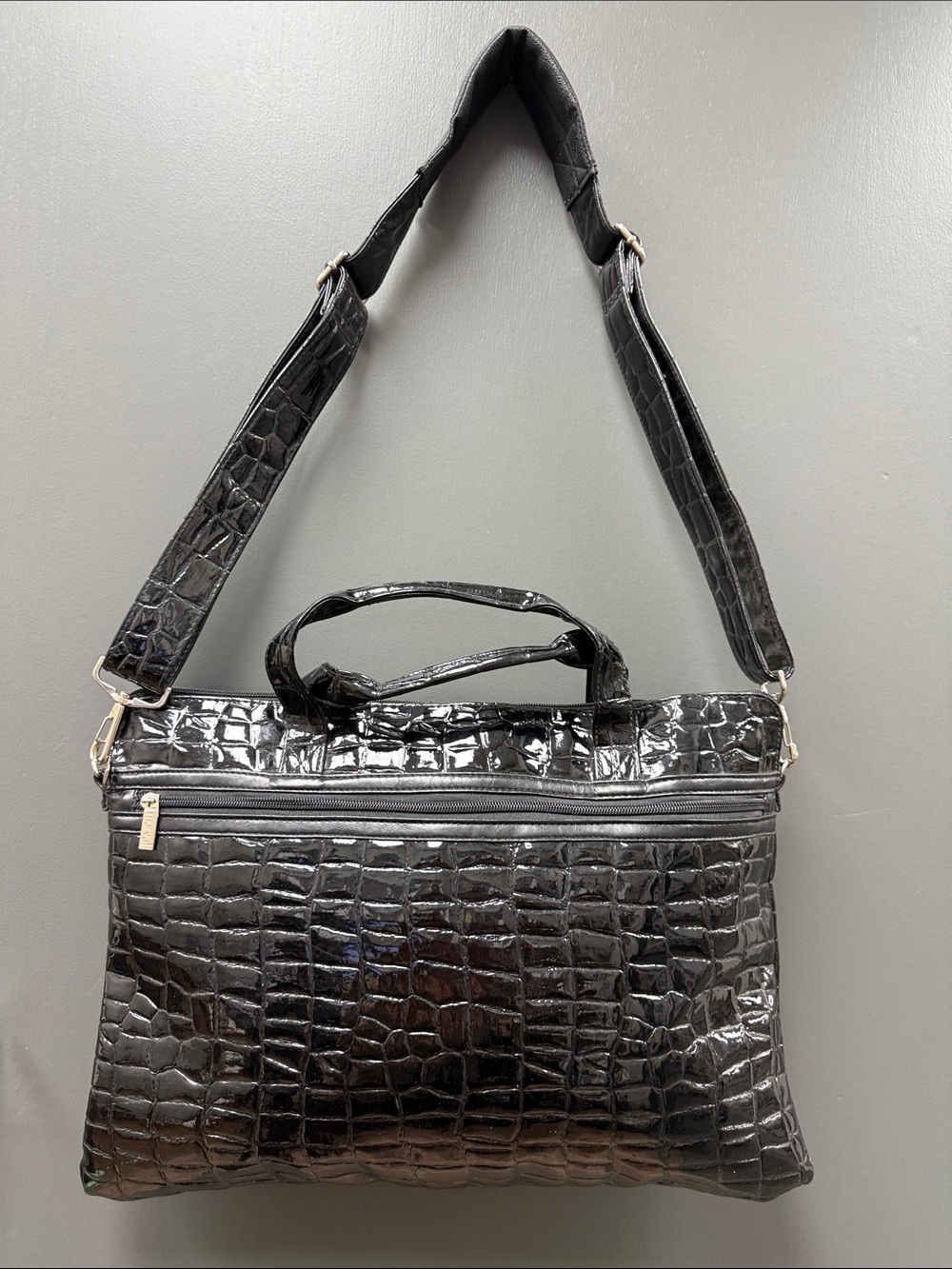 Vintage Murval Black Croc-Embossed Crossbody Bag with Top Handles